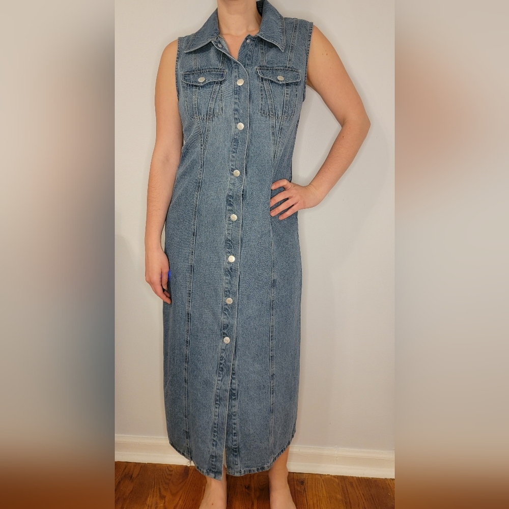 NWT House of Harlow 1960 Denim Midi Dress Medium Wash Size XS